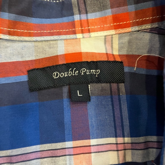 Double Pump western shirt men’s Large blue red plaid button pearl snap Cowboy - Picture 7 of 12